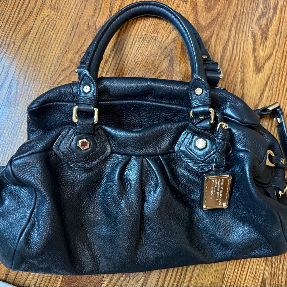 Marc By Marc Jacobs Black Leather Satchel with Gold Accents